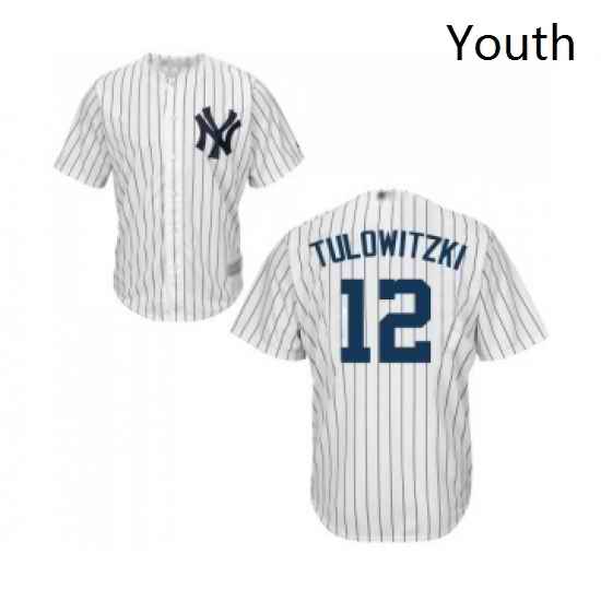 Youth New York Yankees 12 Troy Tulowitzki Authentic White Home Baseball Jersey